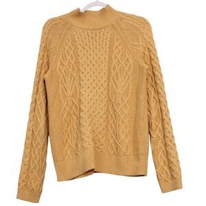 Vintage Womens Cable Knit Sweater Size Medium Fisherman Mustard Yellow Classic